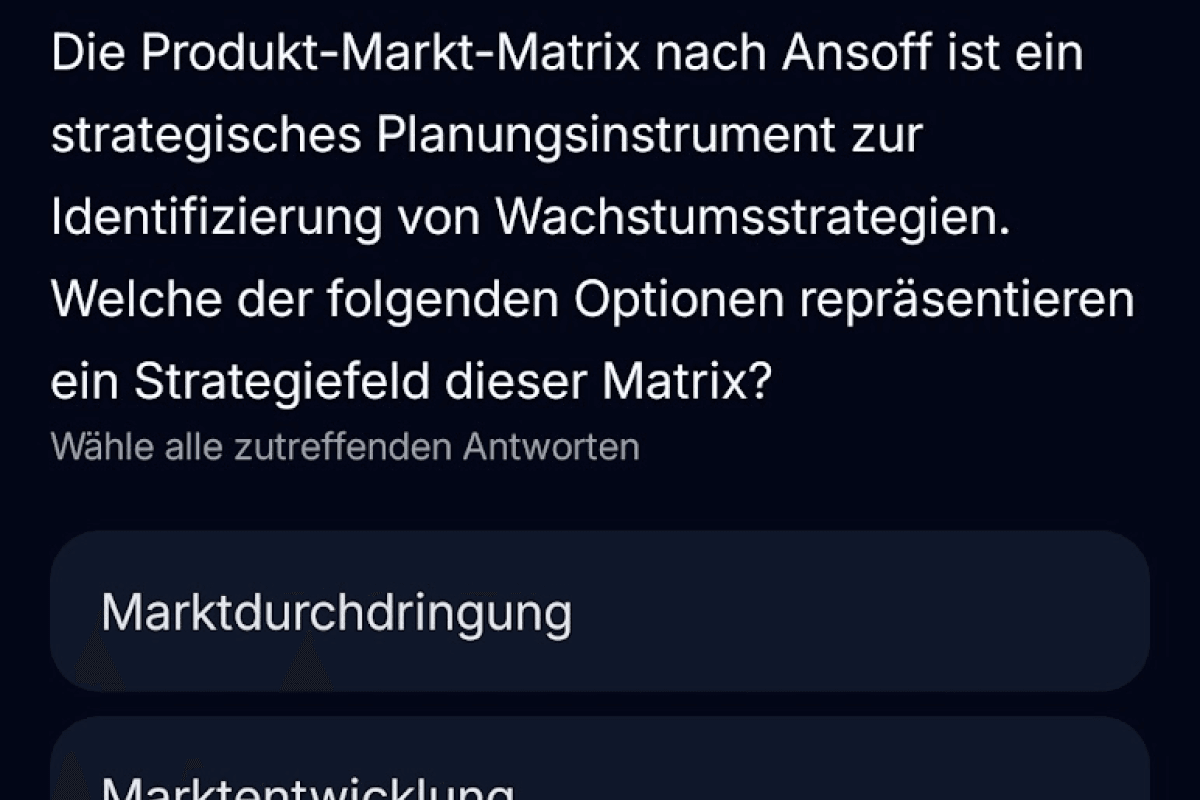 App-Screenshot: Strategisches Marketing Ansoff BCG