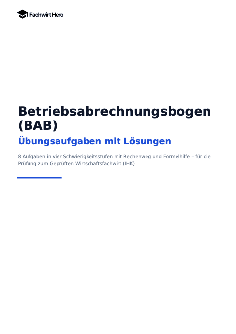 Deckblatt des Beispiel-PDFs Betriebsabrechnungsbogen (BAB) Übungsaufgaben mit Lösungen