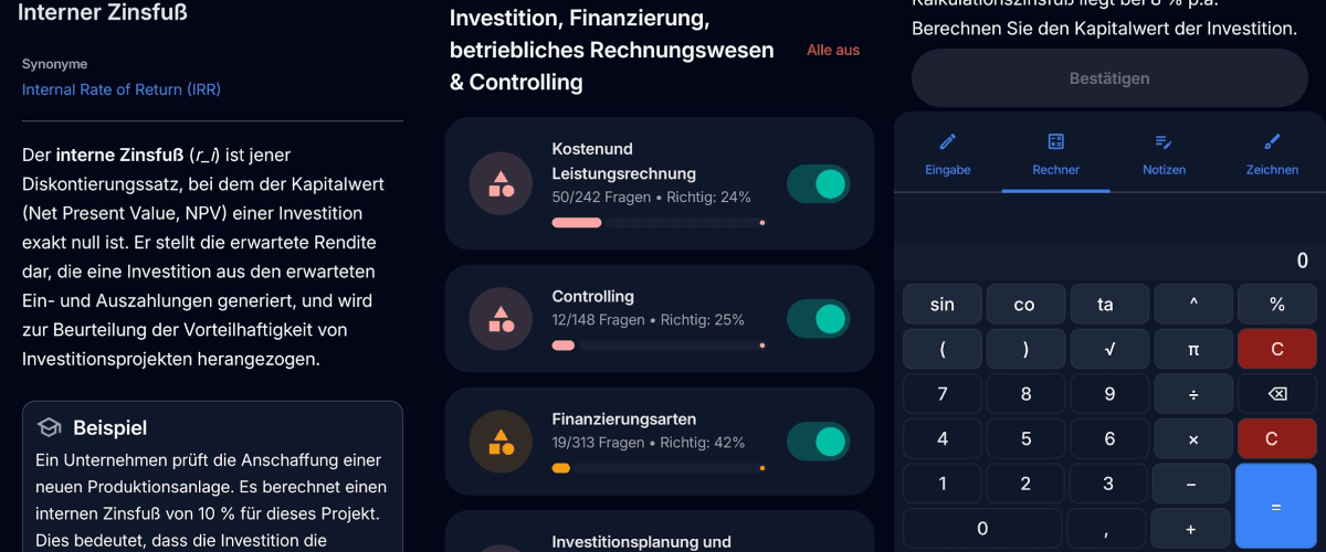 App-Screenshot: Investition und Finanzierung in Fachwirt Hero