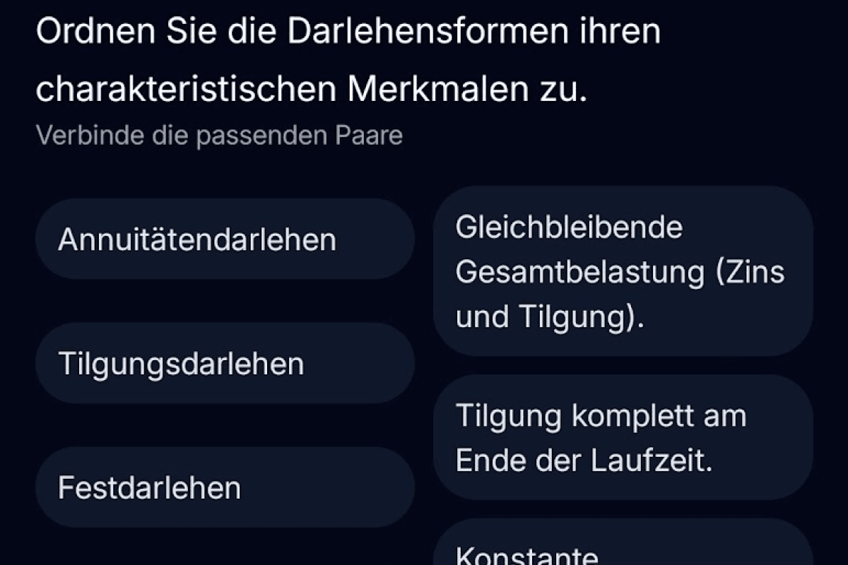 App-Screenshot: Darlehensarten im Vergleich