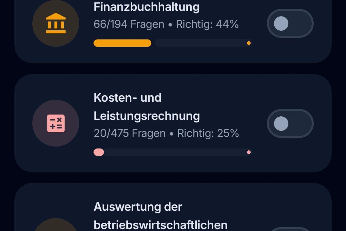 App-Screenshot: Themenbasierte Fehlerauswertung