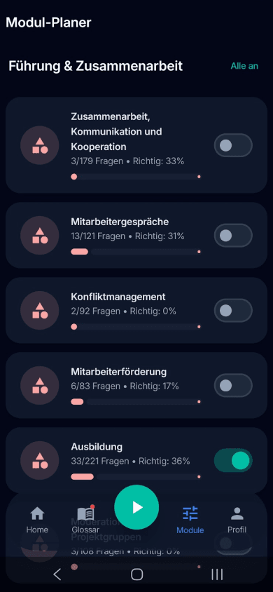 App-Screenshot: Führung und Zusammenarbeit Aufgabe