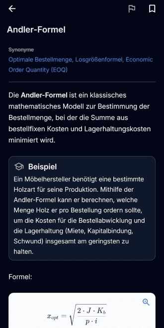 App Screenshot: Umfangreiches Glossar
