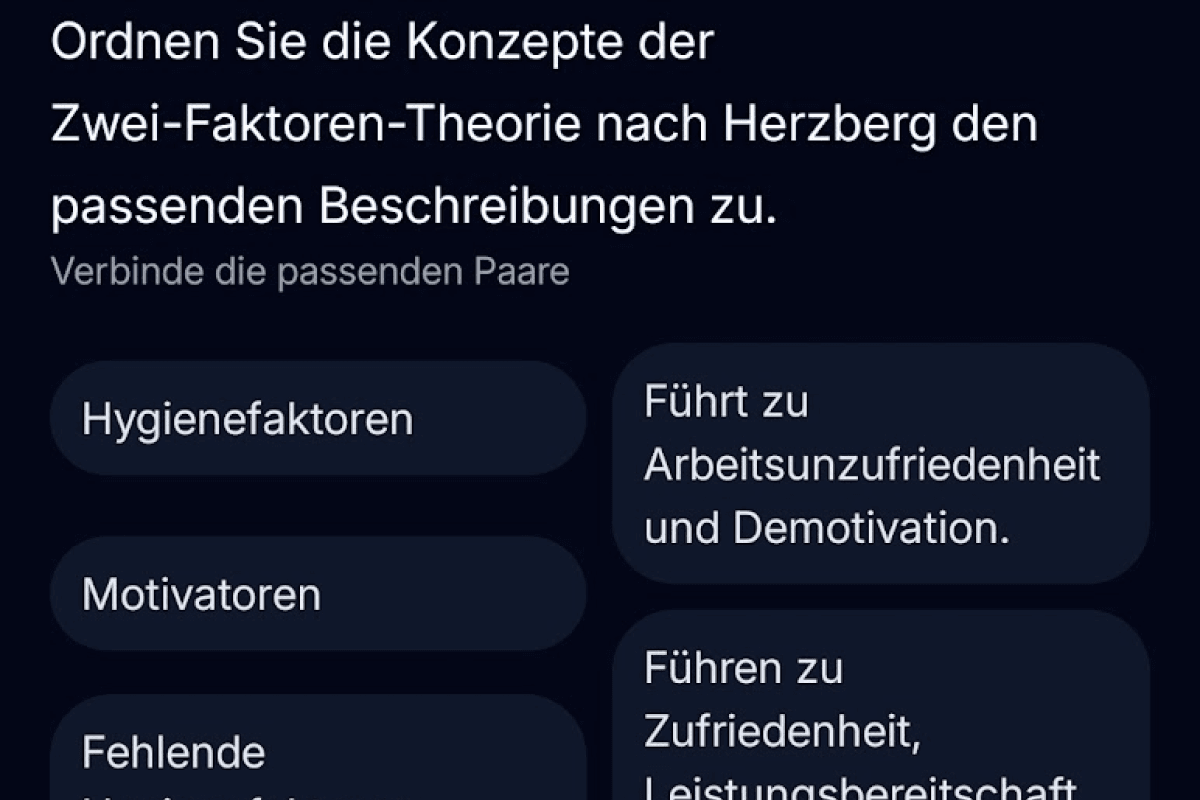 App-Screenshot: Führungsstile und Motivationstheorien