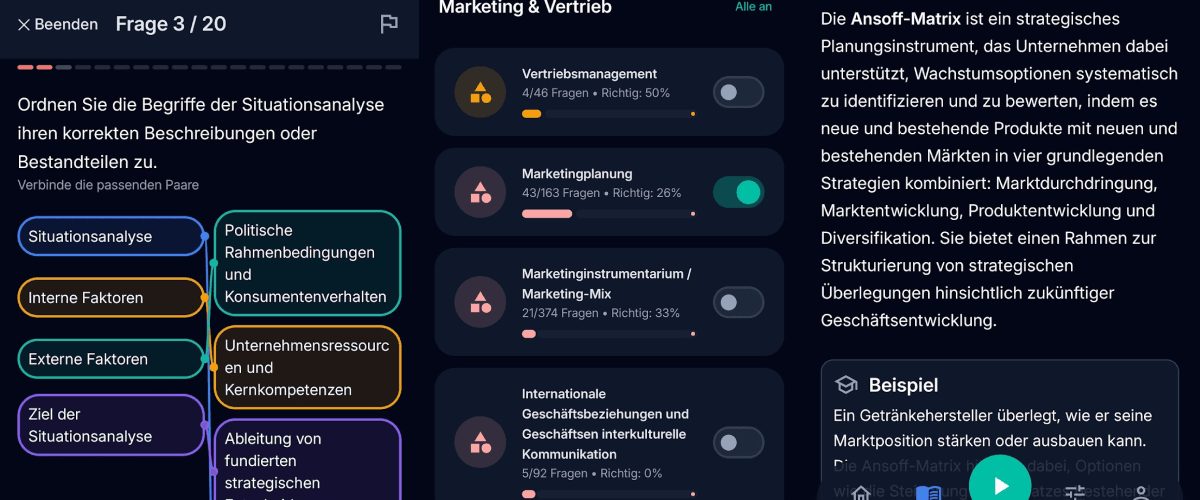App-Screenshot: Marketing Fragen in Fachwirt Hero