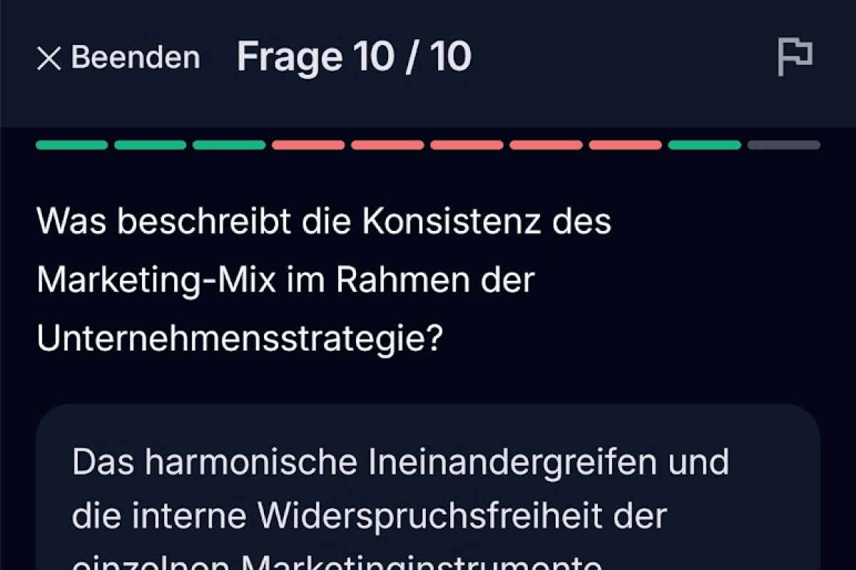 App-Screenshot: Marketing-Mix Praxiskontext