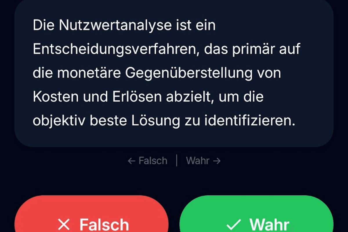 App-Screenshot: Nutzwertanalyse Training