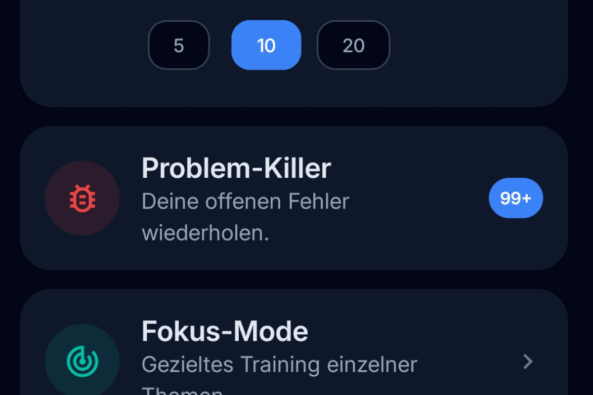App-Screenshot: Problem-Killer Modus