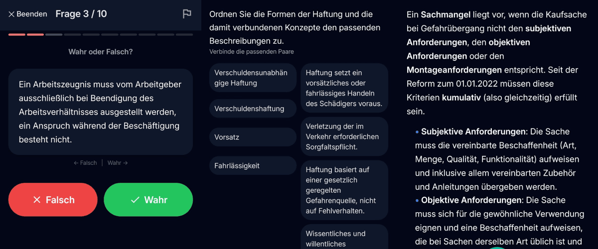 App-Screenshot: Recht und Steuern Fragen in Fachwirt Hero