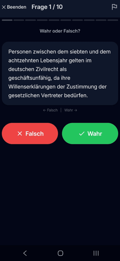 App-Screenshot: Recht & Steuern Aufgabe