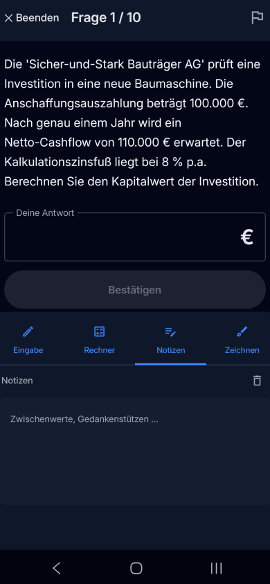 App-Screenshot: Rechnungswesen-Aufgabe